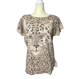 Vintage 80's East River Clothing Co. Leopard Print Glittery Top Women's Size L